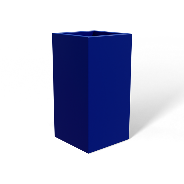 Hollywood corner fiberglass planter in Matte Cobalt Blue, 12 × 12 × 24 in, studio render
