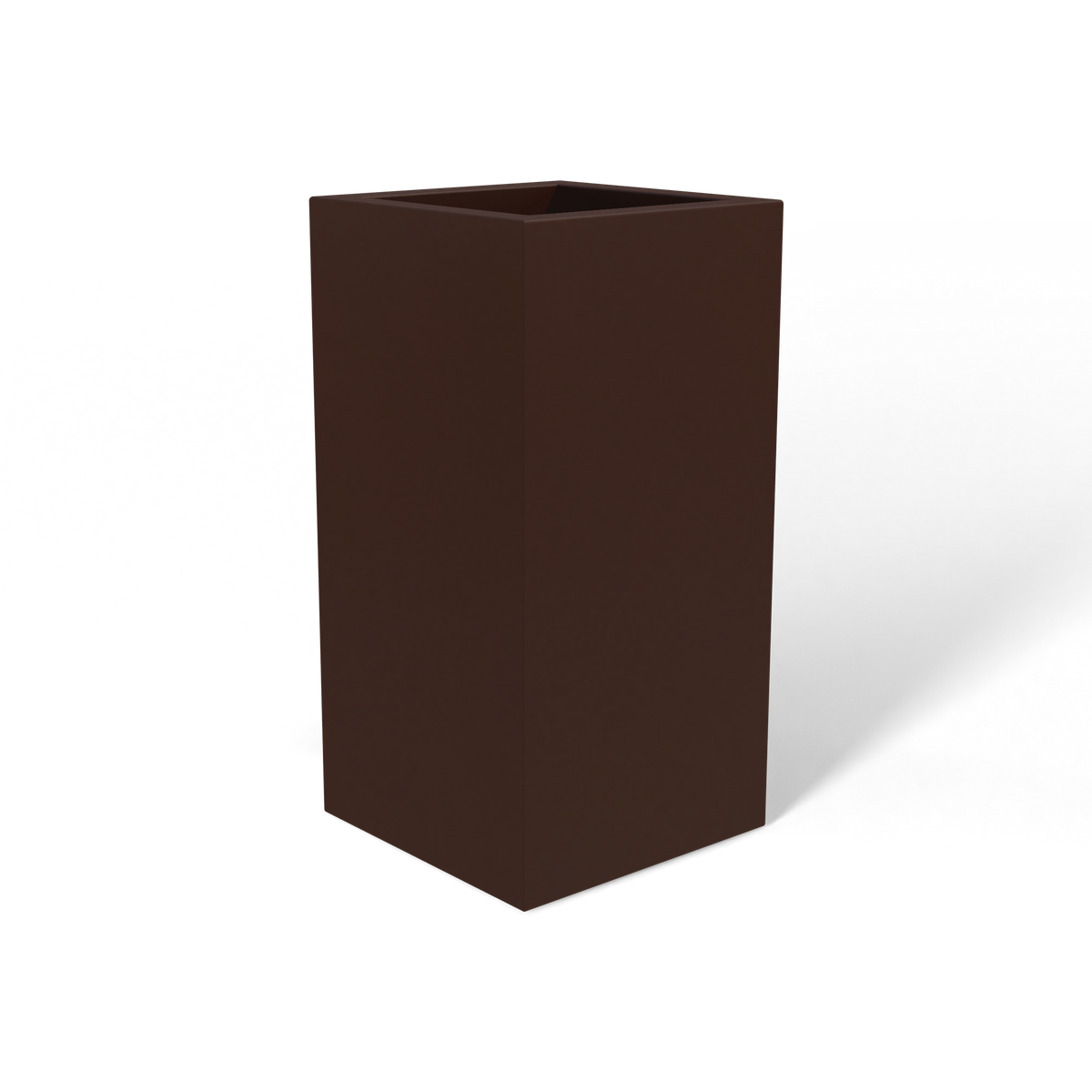 Hollywood corner fiberglass planter in Matte Dark Brown, 12 × 12 × 24 in, studio render