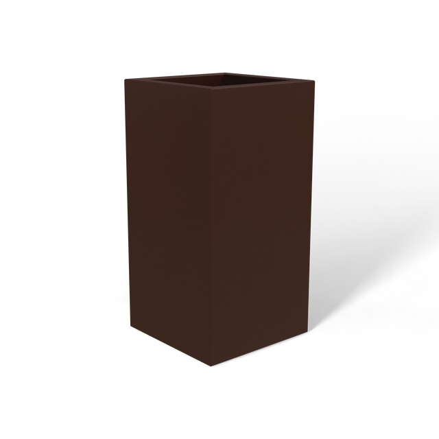 Hollywood corner fiberglass planter in Matte Dark Brown, 12 × 12 × 24 in, studio render