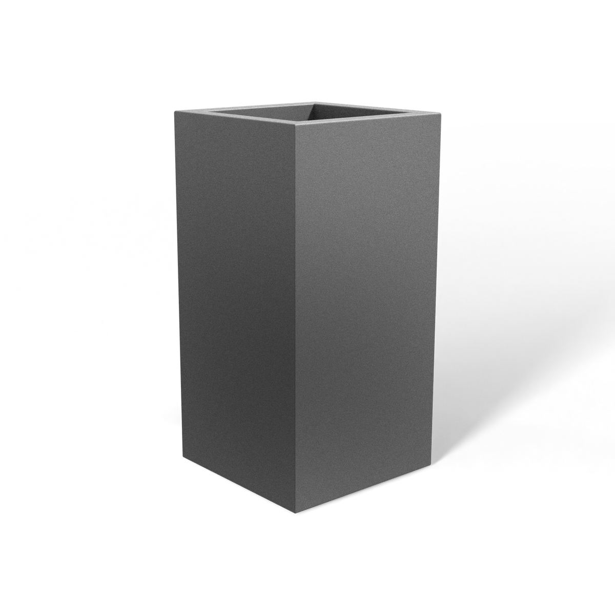 Hollywood corner fiberglass planter in Matte Gunmetal, 12 × 12 × 24 in, studio render