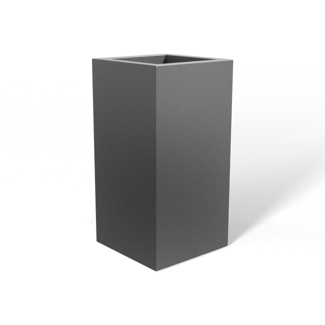 Hollywood corner fiberglass planter in Matte Gunmetal, 12 × 12 × 24 in, studio render
