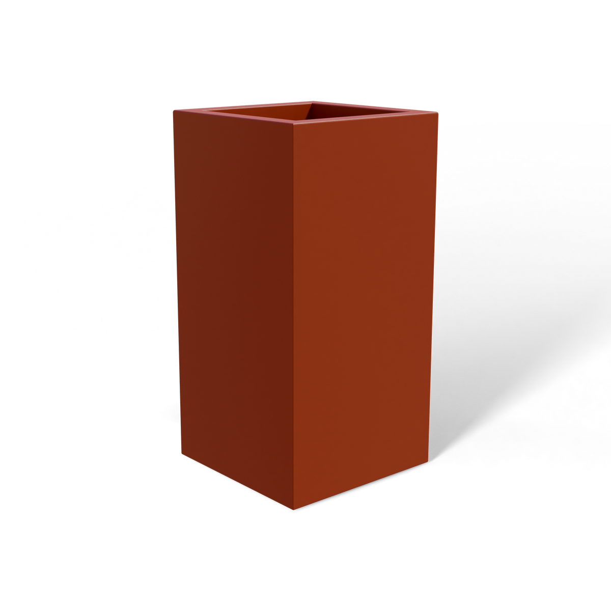 Hollywood corner fiberglass planter in Matte Terra Cotta, 12 × 12 × 24 in, studio render