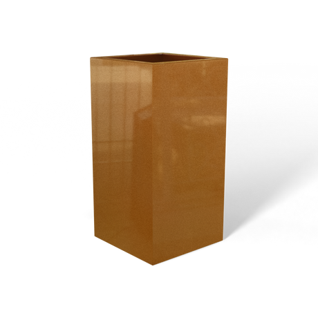 Hollywood corner fiberglass planter in Metallic Bronze, 12 × 12 × 24 in, studio render