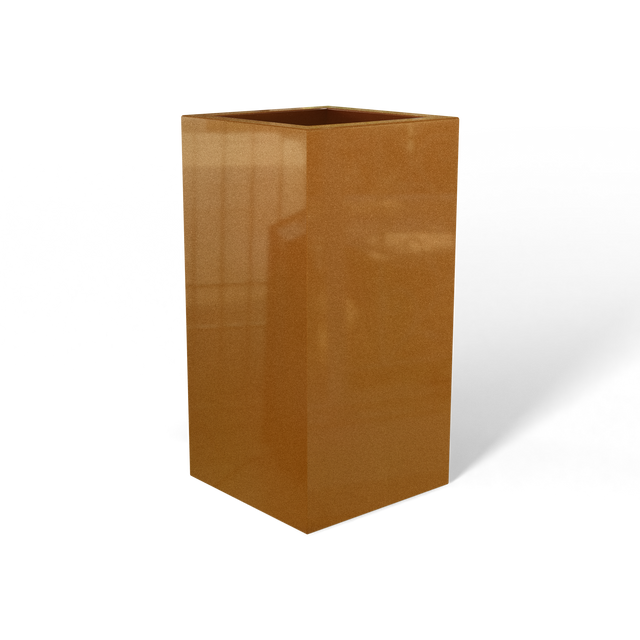 Hollywood corner fiberglass planter in Metallic Bronze, 12 × 12 × 24 in, studio render