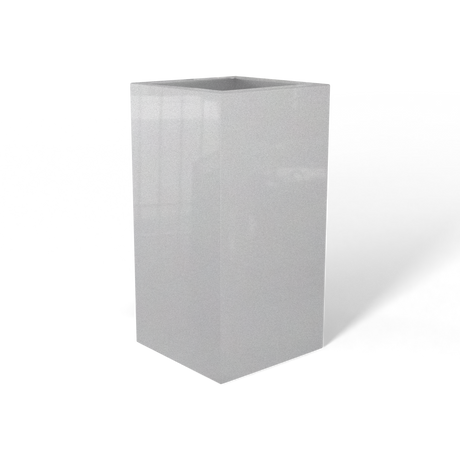 Hollywood corner fiberglass planter in Metallic Silver, 12 × 12 × 24 in, studio render