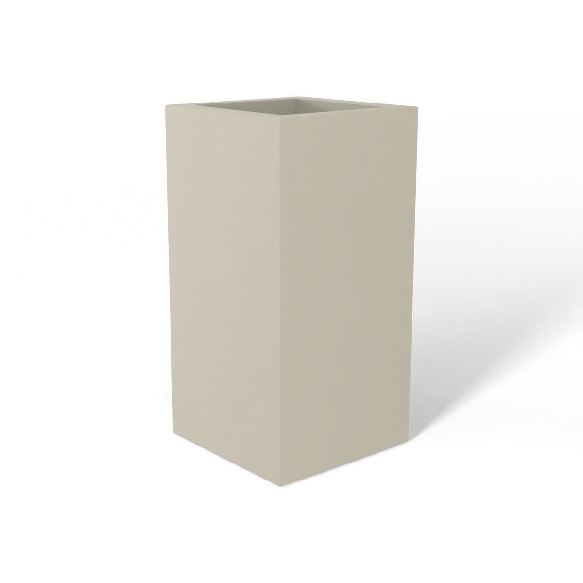 Hollywood corner fiberglass planter in Satin Beige, 12 × 12 × 24 in, studio render