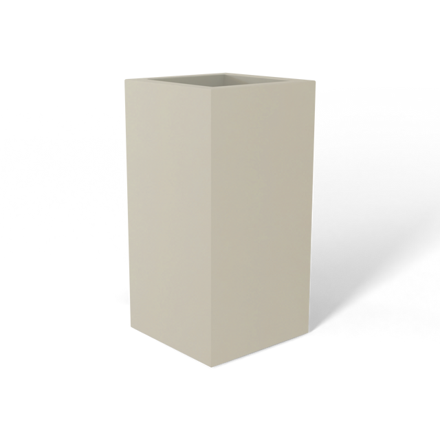 Hollywood corner fiberglass planter in Satin Beige, 12 × 12 × 24 in, studio render
