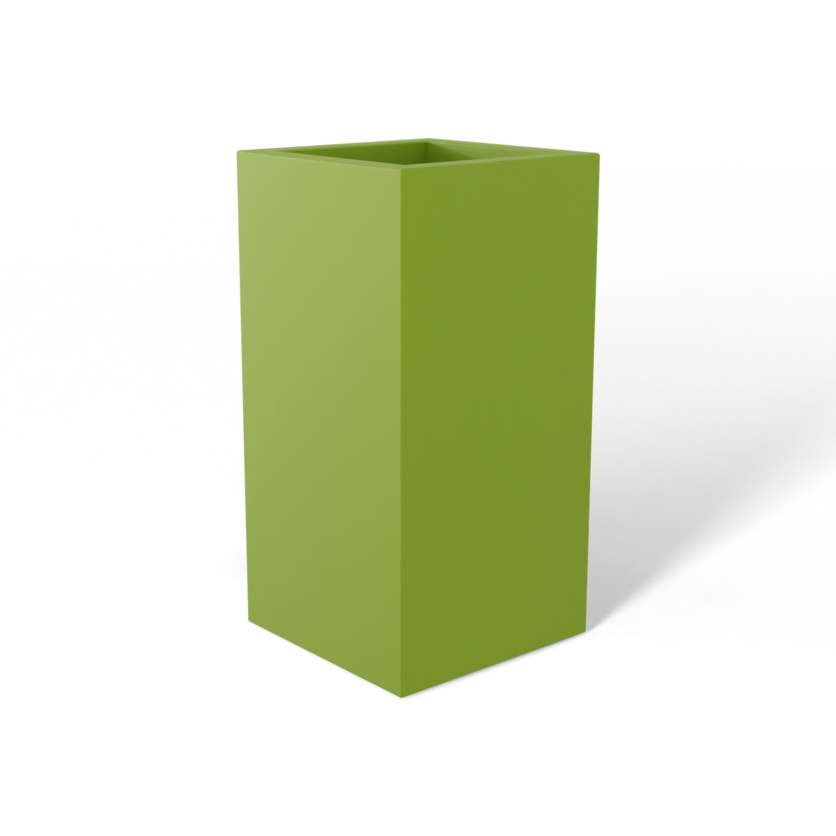Hollywood corner fiberglass planter in Satin Green, 12 × 12 × 24 in, studio render