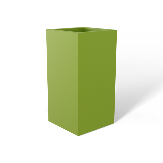 Hollywood corner fiberglass planter in Satin Green, 12 × 12 × 24 in, studio render