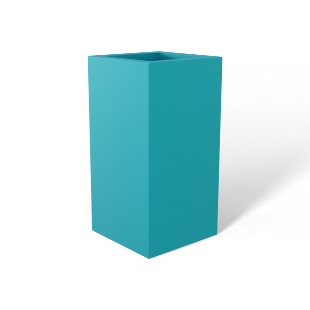 Hollywood corner fiberglass planter in Satin Seafoam Green, 12 × 12 × 24 in, studio render