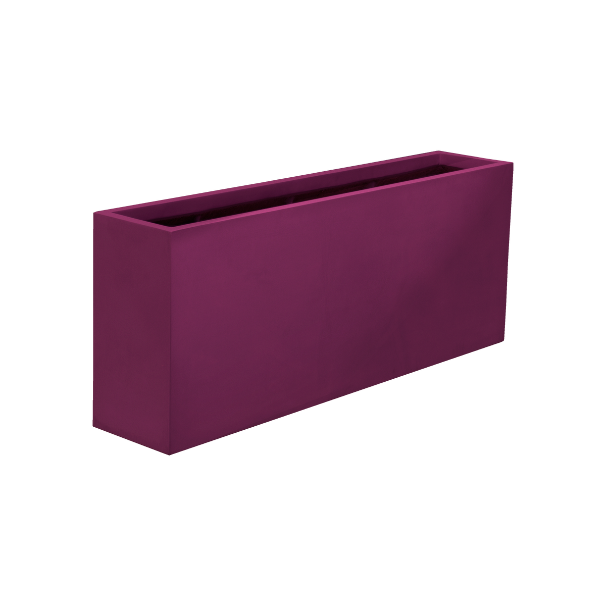 Hollywood narrow rectangular fiberglass planter in Gloss Eggplant, 48 × 12 × 24 in, studio render