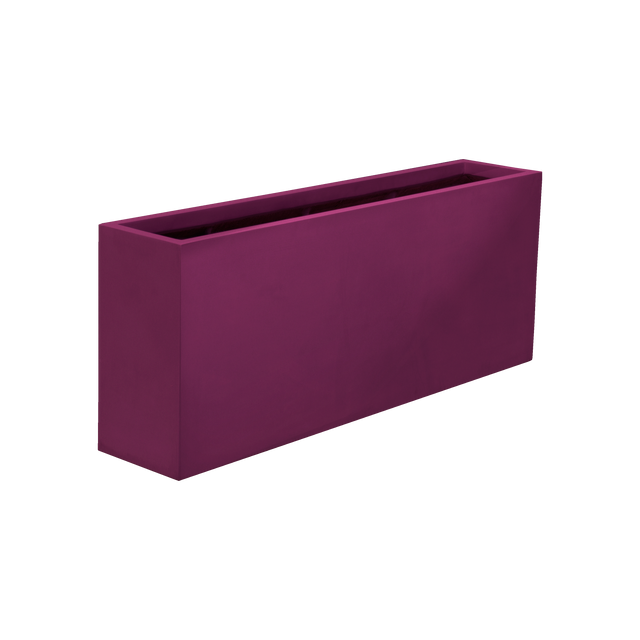 Hollywood narrow rectangular fiberglass planter in Gloss Eggplant, 48 × 12 × 24 in, studio render