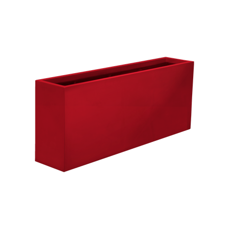 Hollywood narrow rectangular fiberglass planter in Gloss Red, 48 × 12 × 24 in, studio render