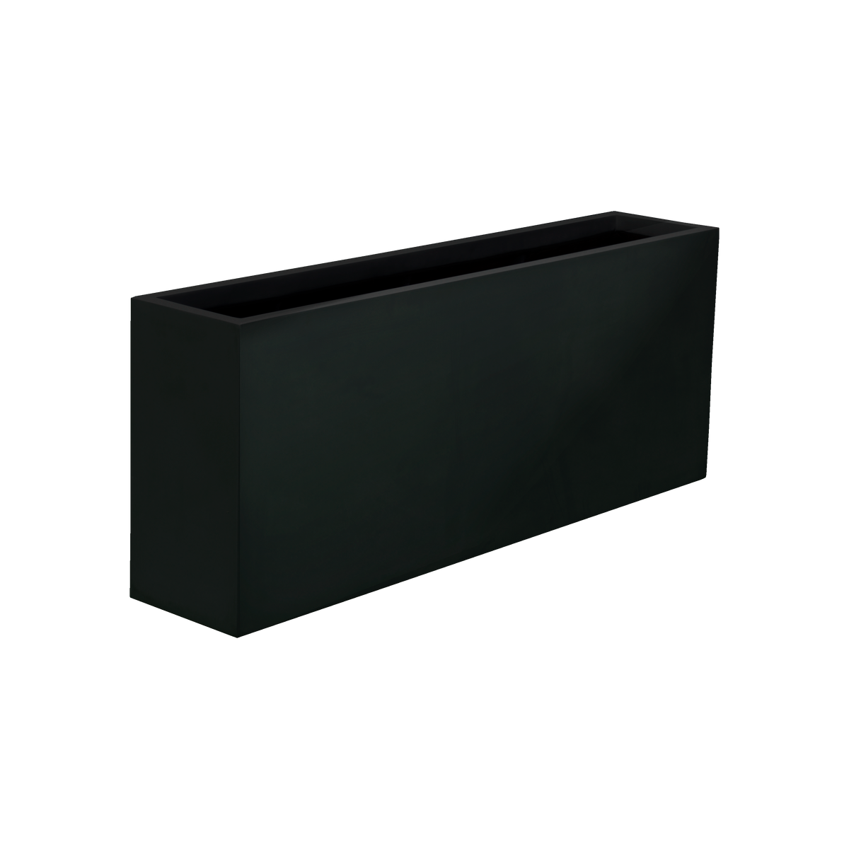 Hollywood narrow rectangular fiberglass planter in Matte Black, 48 × 12 × 24 in, studio render