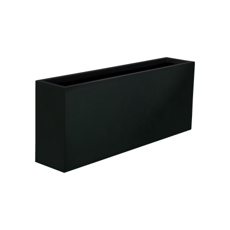 Hollywood narrow rectangular fiberglass planter in Matte Black, 48 × 12 × 24 in, studio render