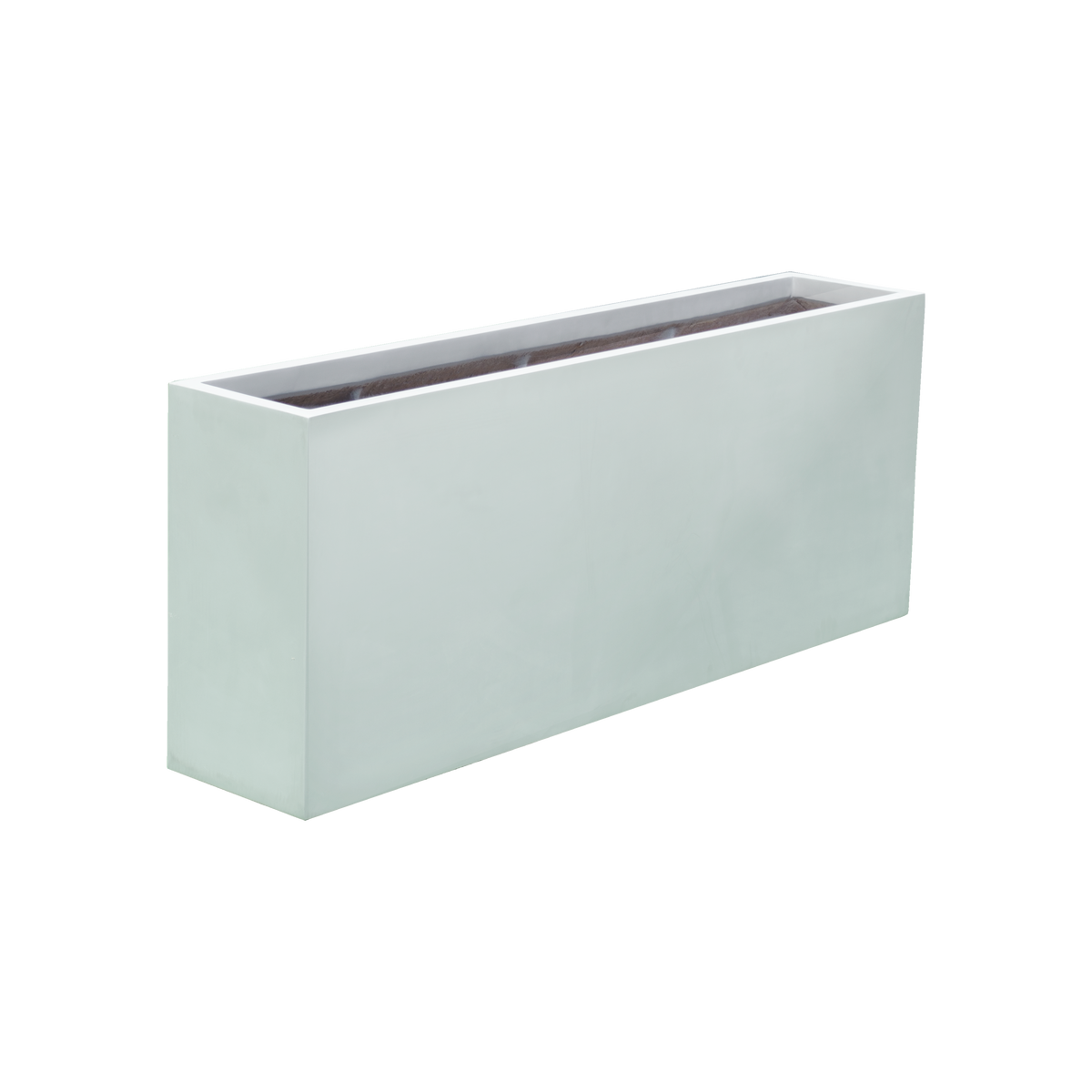 Hollywood narrow rectangular fiberglass planter in Matte Bright White, 48 × 12 × 24 in, studio render