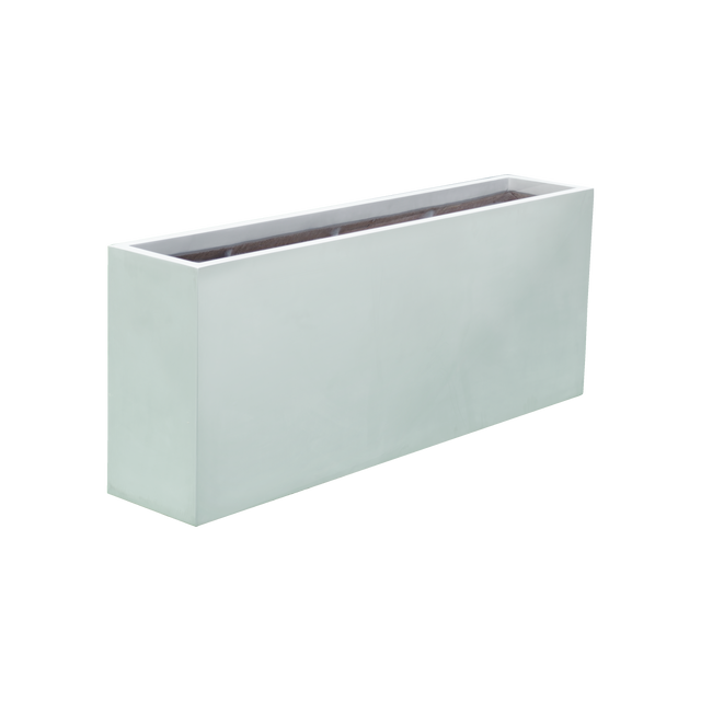 Hollywood narrow rectangular fiberglass planter in Matte Bright White, 48 × 12 × 24 in, studio render