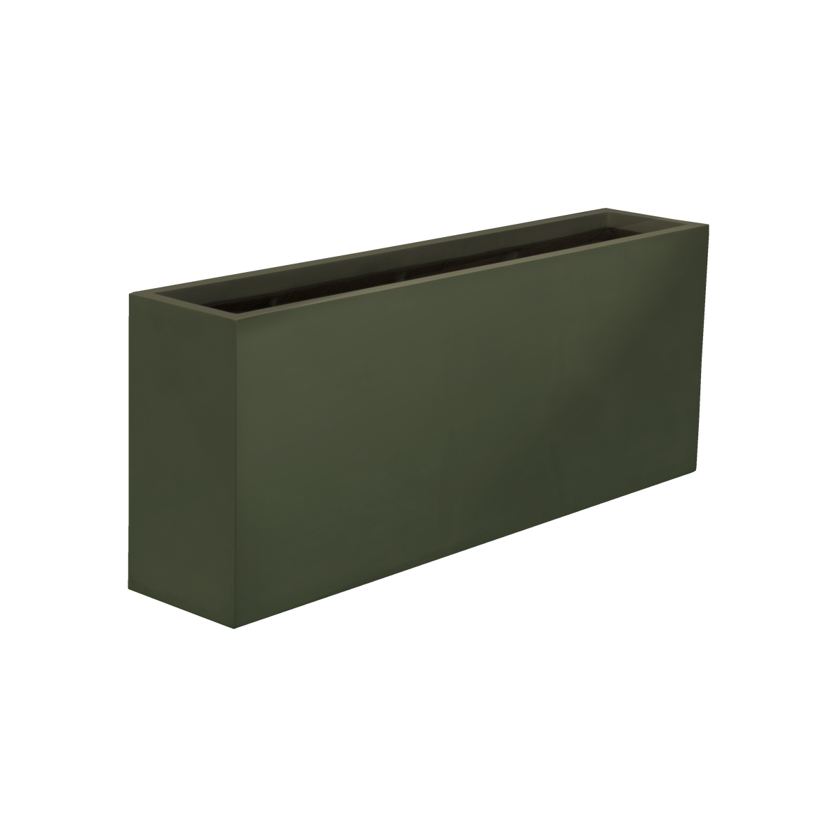 Hollywood narrow rectangular fiberglass planter in Matte Bronze, 48 × 12 × 24 in, studio render