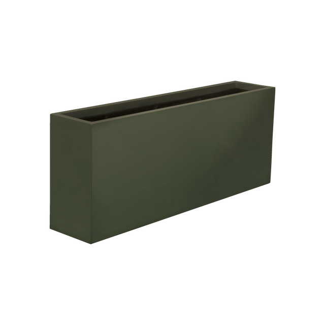 Hollywood narrow rectangular fiberglass planter in Matte Bronze, 48 × 12 × 24 in, studio render