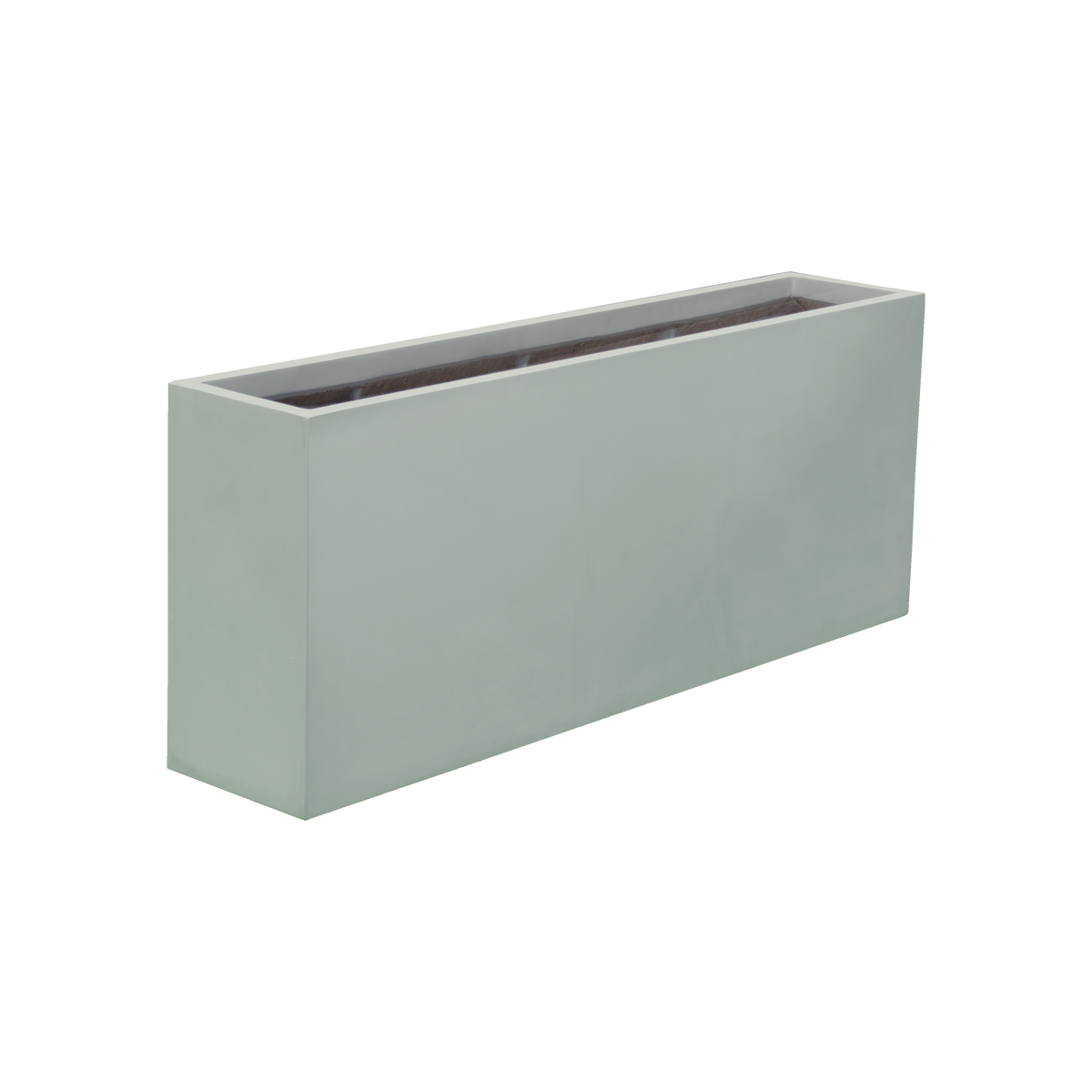 Hollywood narrow rectangular fiberglass planter in Matte Cement Grey, 48 × 12 × 24 in, studio render