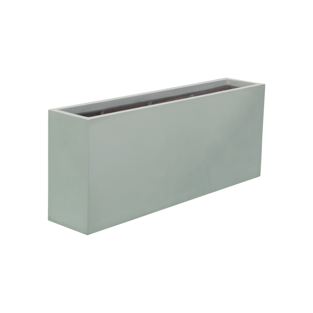 Hollywood narrow rectangular fiberglass planter in Matte Cement Grey, 48 × 12 × 24 in, studio render
