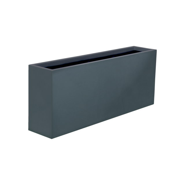 Hollywood narrow rectangular fiberglass planter in Matte Charcoal, 48 × 12 × 24 in, studio render