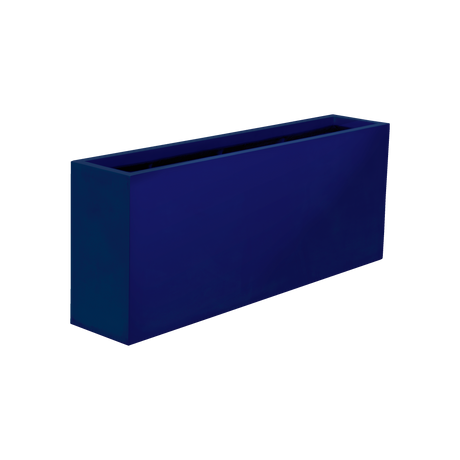 Hollywood narrow rectangular fiberglass planter in Matte Cobalt Blue, 48 × 12 × 24 in, studio render
