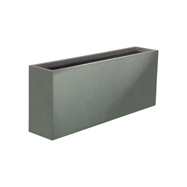 Hollywood narrow rectangular fiberglass planter in Matte Gunmetal, 48 × 12 × 24 in, studio render