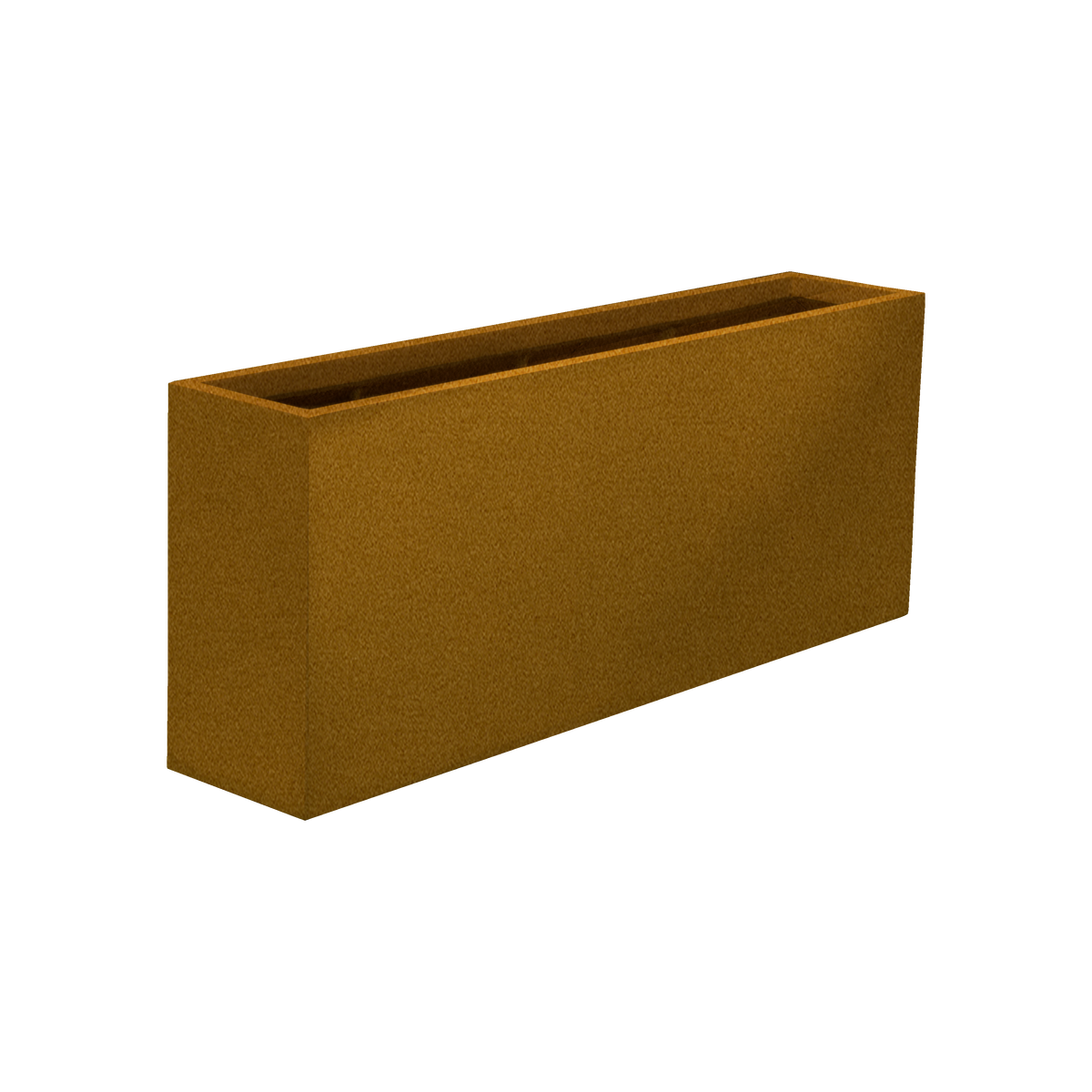 Hollywood narrow rectangular fiberglass planter in Metallic Bronze, 48 × 12 × 24 in, studio render