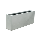 Hollywood narrow rectangular fiberglass planter in Metallic Silver, 48 × 12 × 24 in, studio render