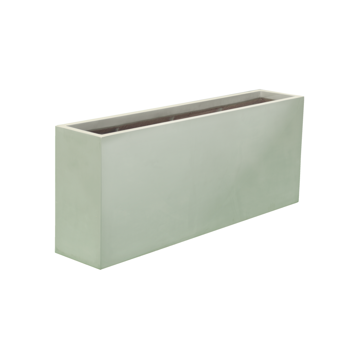 Hollywood narrow rectangular fiberglass planter in Satin Beige, 48 × 12 × 24 in, studio render