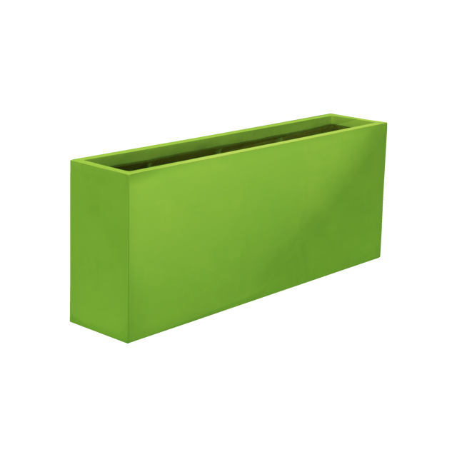 Hollywood narrow rectangular fiberglass planter in Satin Green, 48 × 12 × 24 in, studio render