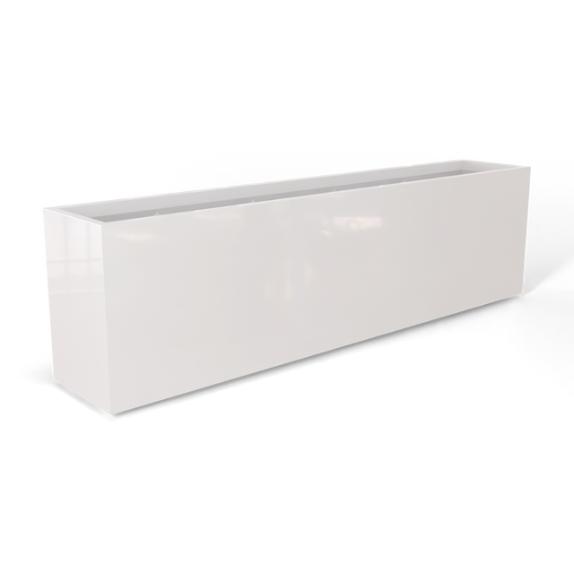 Hudson extra long fiberglass planter in Gloss Bright White, 100 × 18 × 28 in, studio render