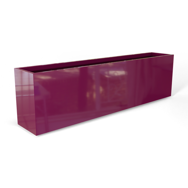 Hudson extra long fiberglass planter in Gloss Eggplant, 100 × 18 × 28 in, studio render