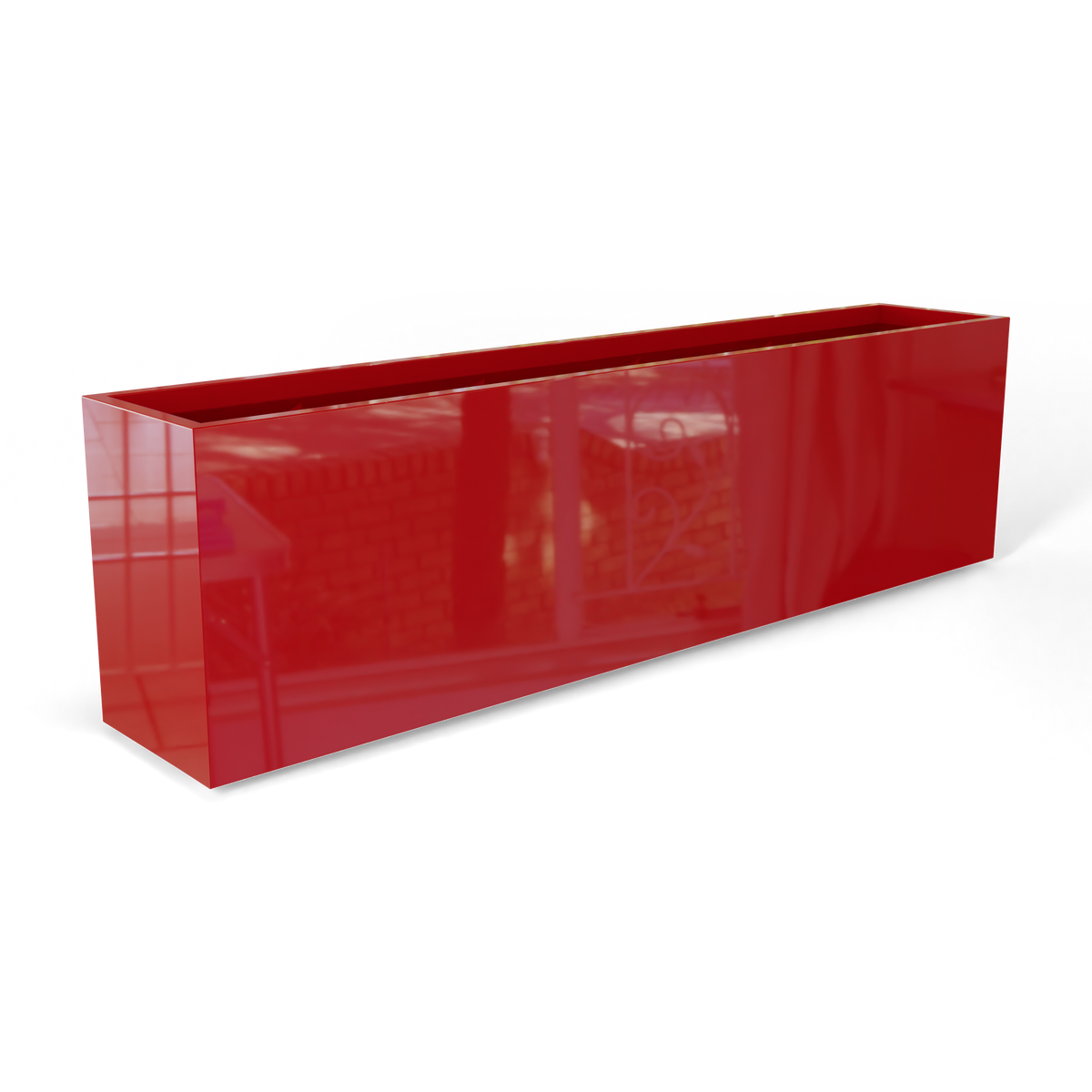 Hudson extra long fiberglass planter in Gloss Red, 100 × 18 × 28 in, studio render