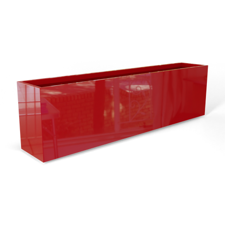 Hudson extra long fiberglass planter in Gloss Red, 100 × 18 × 28 in, studio render