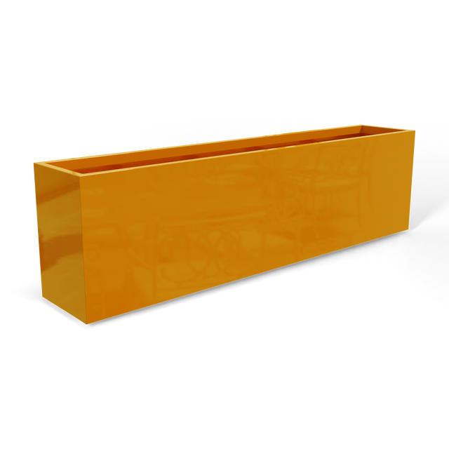 Hudson extra long fiberglass planter in Gloss Tangerine, 100 × 18 × 28 in, studio render