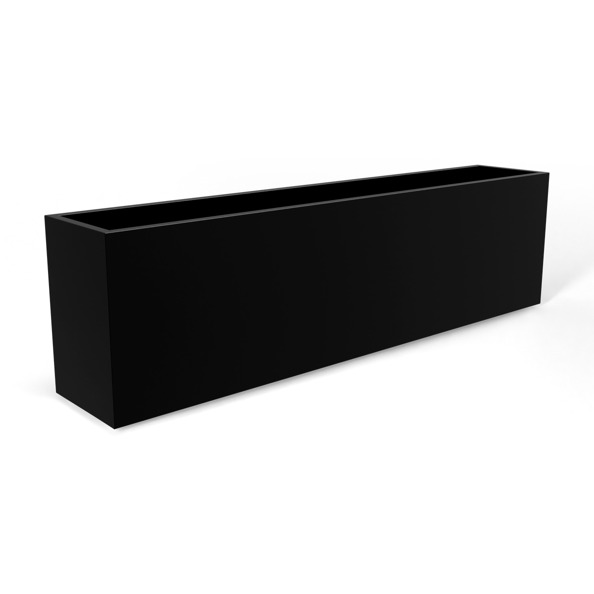 Hudson extra long fiberglass planter in Matte Black, 100 × 18 × 28 in, studio render