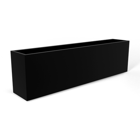 Hudson extra long fiberglass planter in Matte Black, 100 × 18 × 28 in, studio render