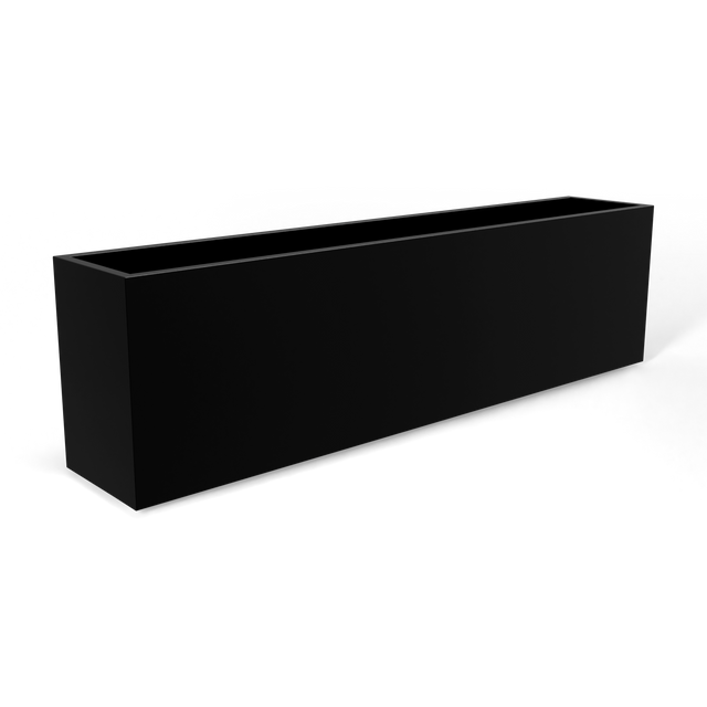 Hudson extra long fiberglass planter in Matte Black, 100 × 18 × 28 in, studio render