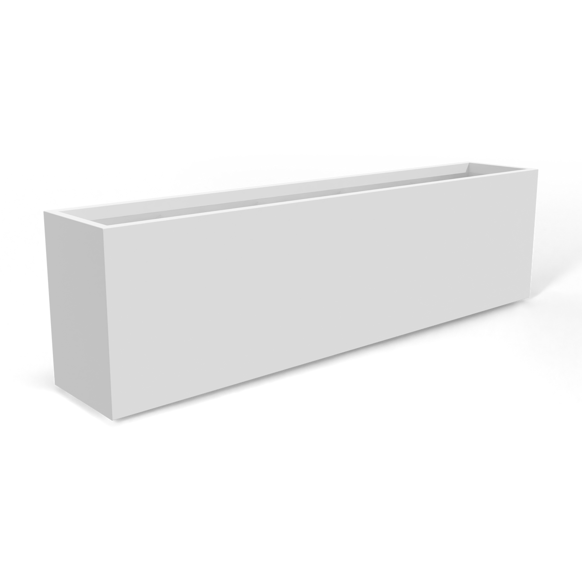 Hudson extra long fiberglass planter in Matte Bright White, 100 × 18 × 28 in, studio render