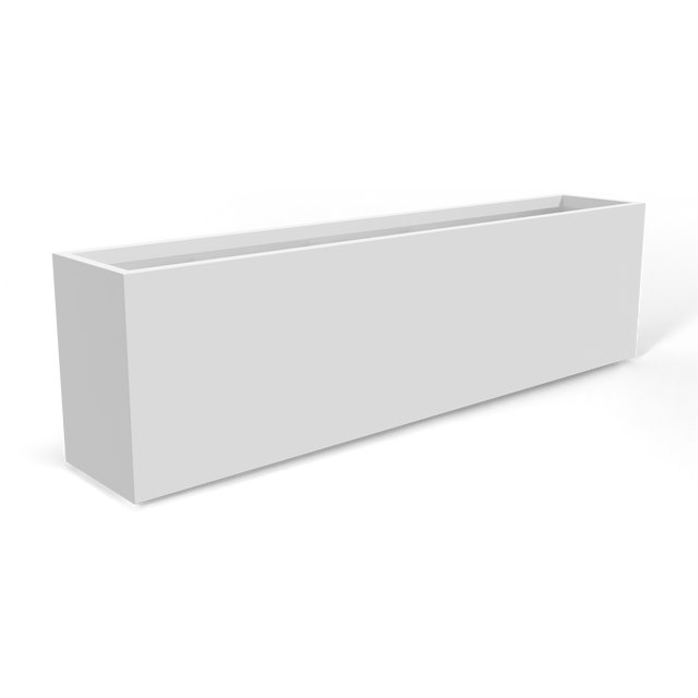 Hudson extra long fiberglass planter in Matte Bright White, 100 × 18 × 28 in, studio render