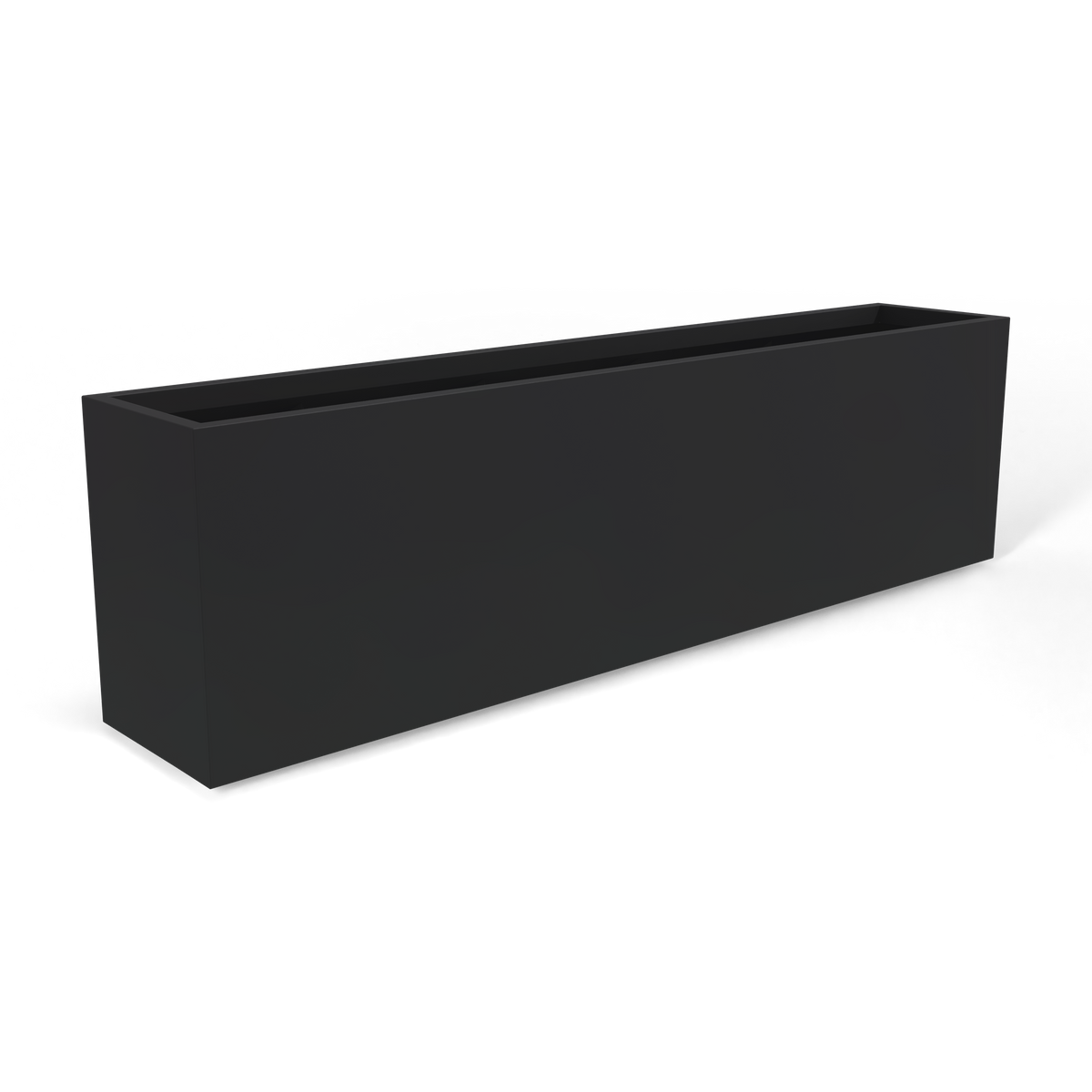 Hudson extra long fiberglass planter in Matte Charcoal, 100 × 18 × 28 in, studio render