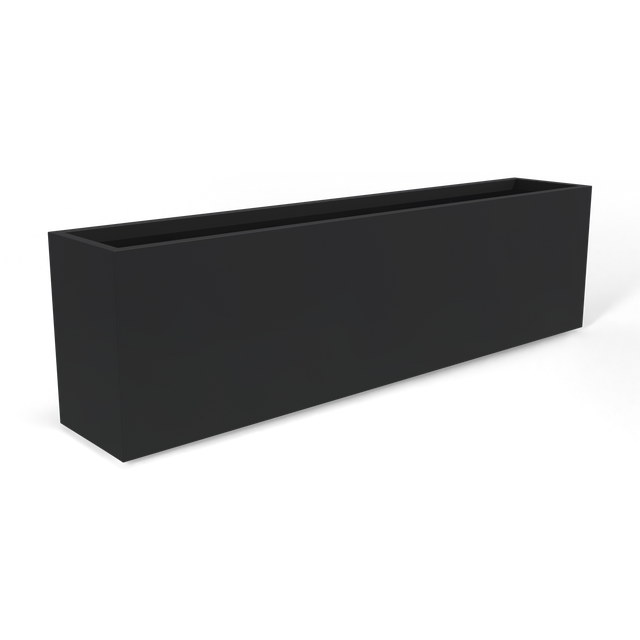 Hudson extra long fiberglass planter in Matte Charcoal, 100 × 18 × 28 in, studio render