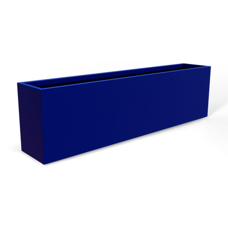 Hudson extra long fiberglass planter in Matte Cobalt Blue, 100 × 18 × 28 in, studio render