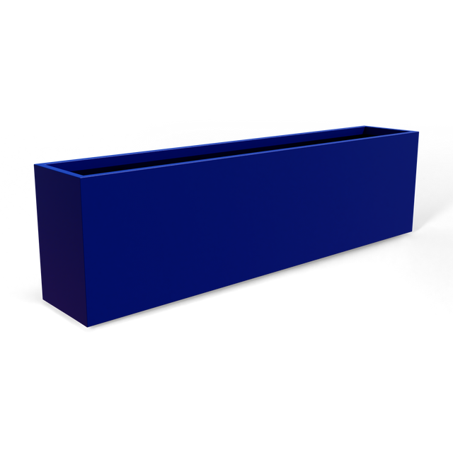 Hudson extra long fiberglass planter in Matte Cobalt Blue, 100 × 18 × 28 in, studio render