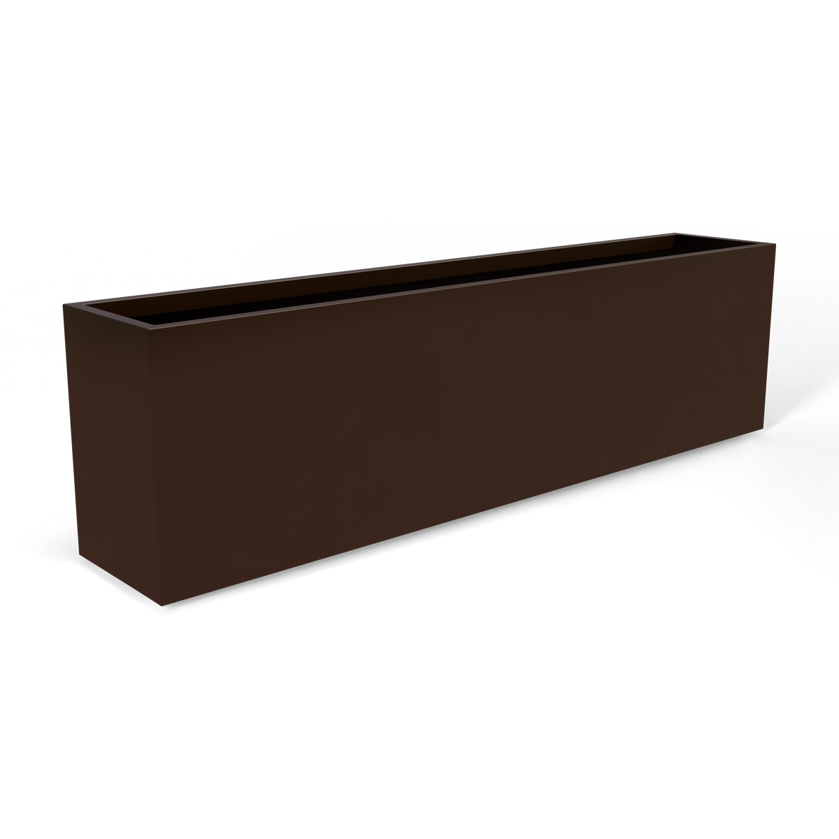 Hudson extra long fiberglass planter in Matte Dark Brown, 100 × 18 × 28 in, studio render