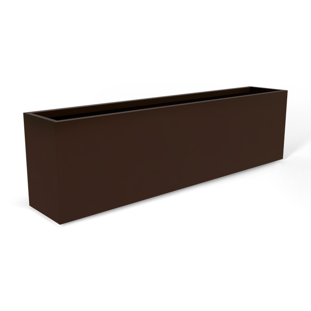Hudson extra long fiberglass planter in Matte Dark Brown, 100 × 18 × 28 in, studio render