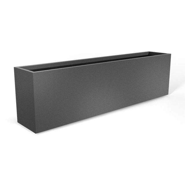 Hudson extra long fiberglass planter in Matte Gunmetal, 100 × 18 × 28 in, studio render