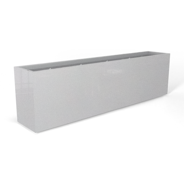 Hudson extra long fiberglass planter in Metallic Silver, 100 × 18 × 28 in, studio render